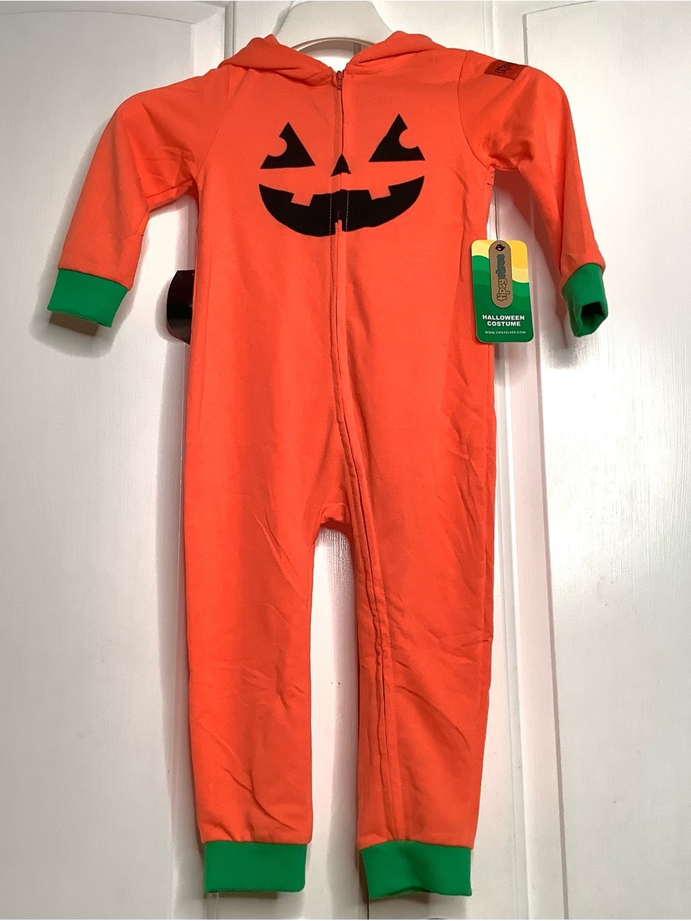 TIPSY-ELVES Kids  2T Pumpkin Hooded Jumpsuit with Jack-O'-Lantern Face